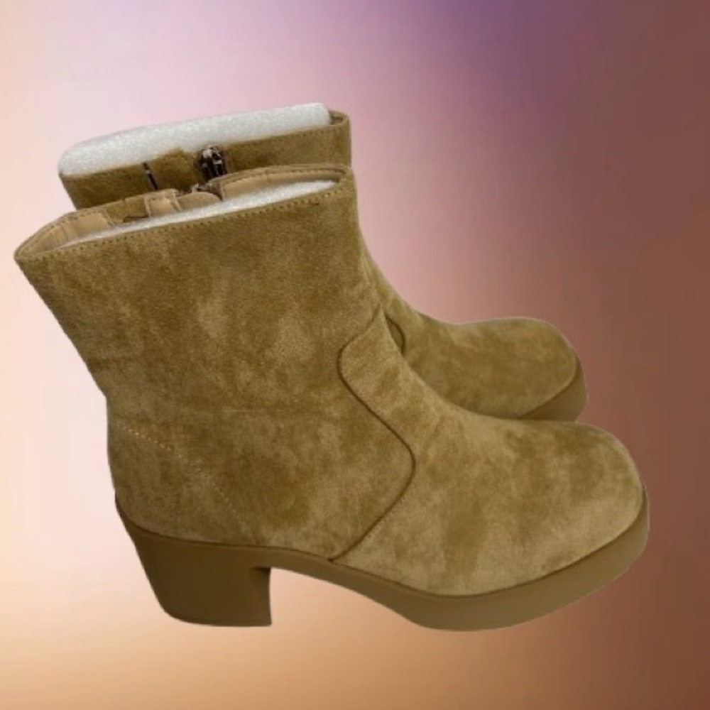 Anne Klein Women Sierra Faux Suede Platform Bootie Dark Natural 10M Block Heels